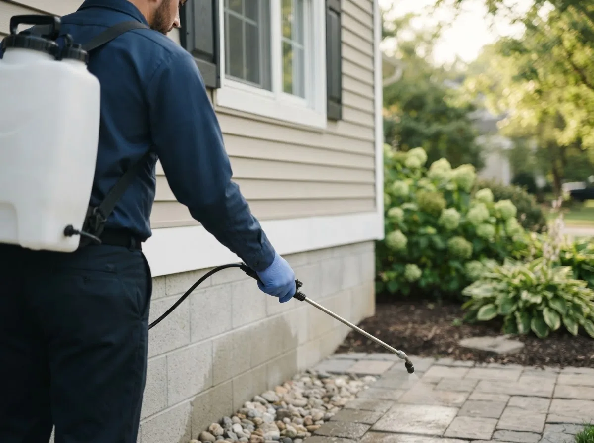 Pest control technician inspecting a home in Turney, MO